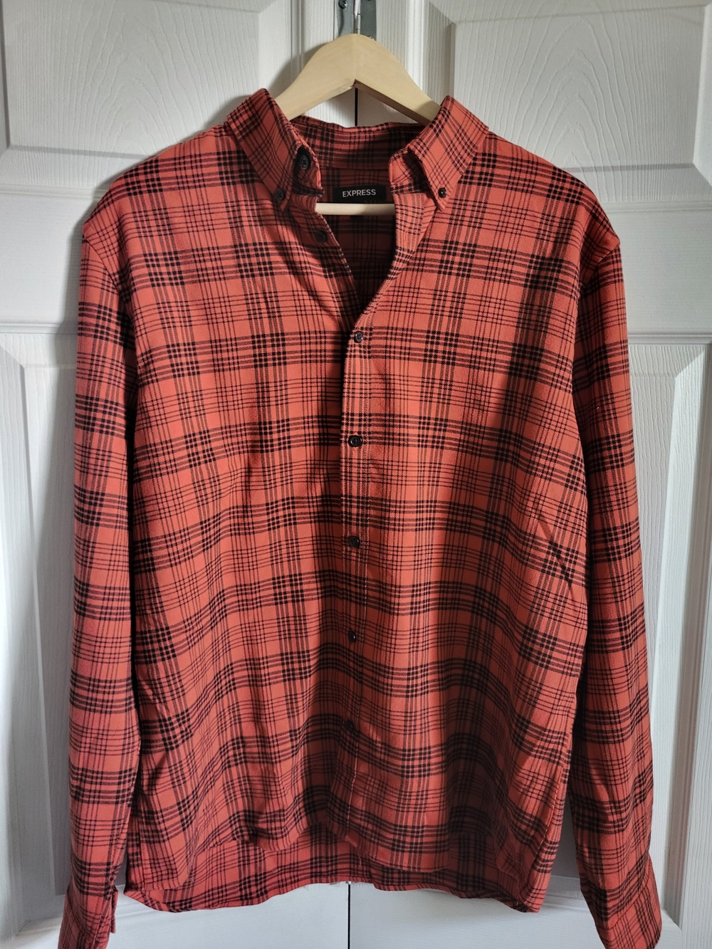 Express Men's Orange Plaid Button-Down Shirt